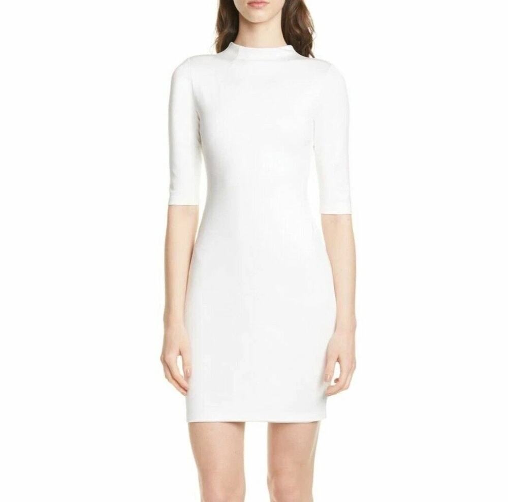 Alice + Olivia White Delora Funnel Neck Body Con Dress Sz 4